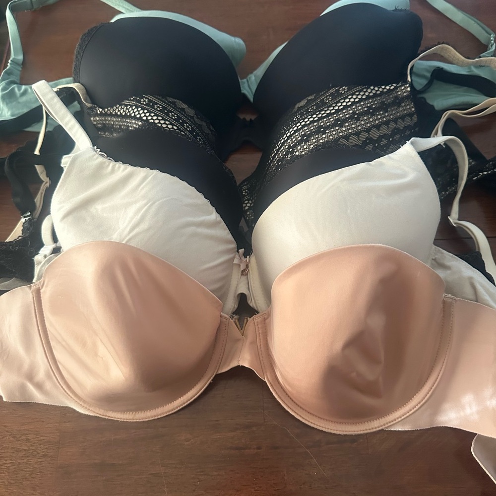 Victoria's Secret Lace and Satin Bra Trio - Black, White, and Tan